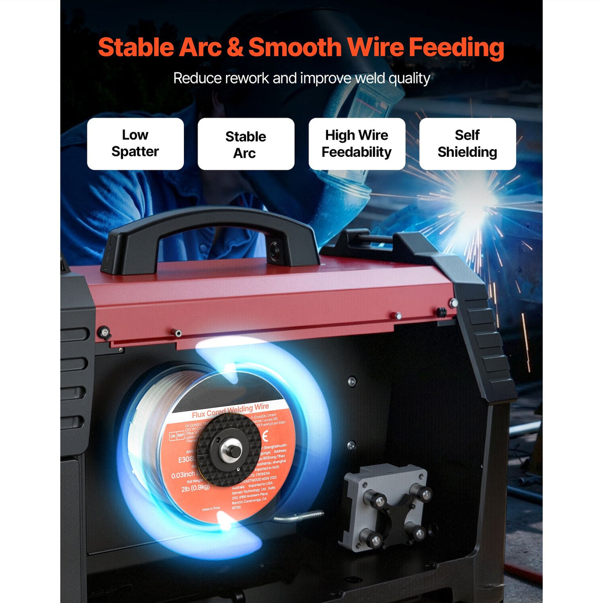Flux Core MIG Welding Wire, E308LFC-O 0.03-inch 2 LBS, Gasless Stainless Steel Welding Wire with Low Spatter for All Position Arc Welding, Self-Shielded for Outdoor Use