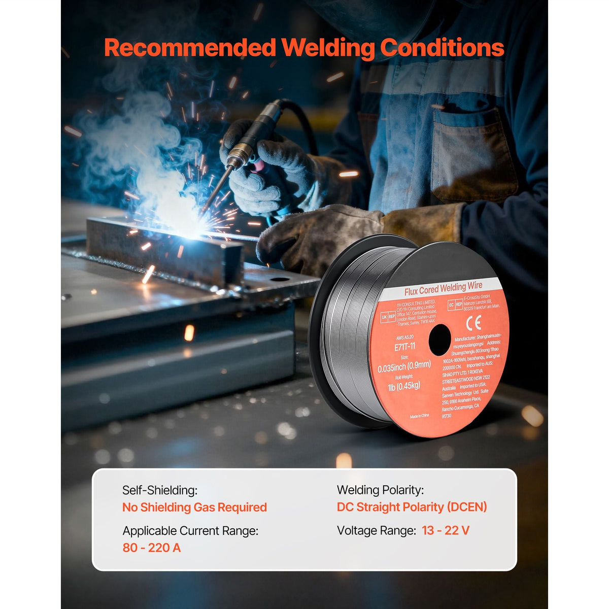 Flux Core MIG Welding Wire, E71T-11 0.035-inch 1 LBS, Gasless Mild Steel Welding Wire with Low Spatter for All Position Arc Welding, Self-Shielded for Outdoor Use (Pack of 2 Rolls)