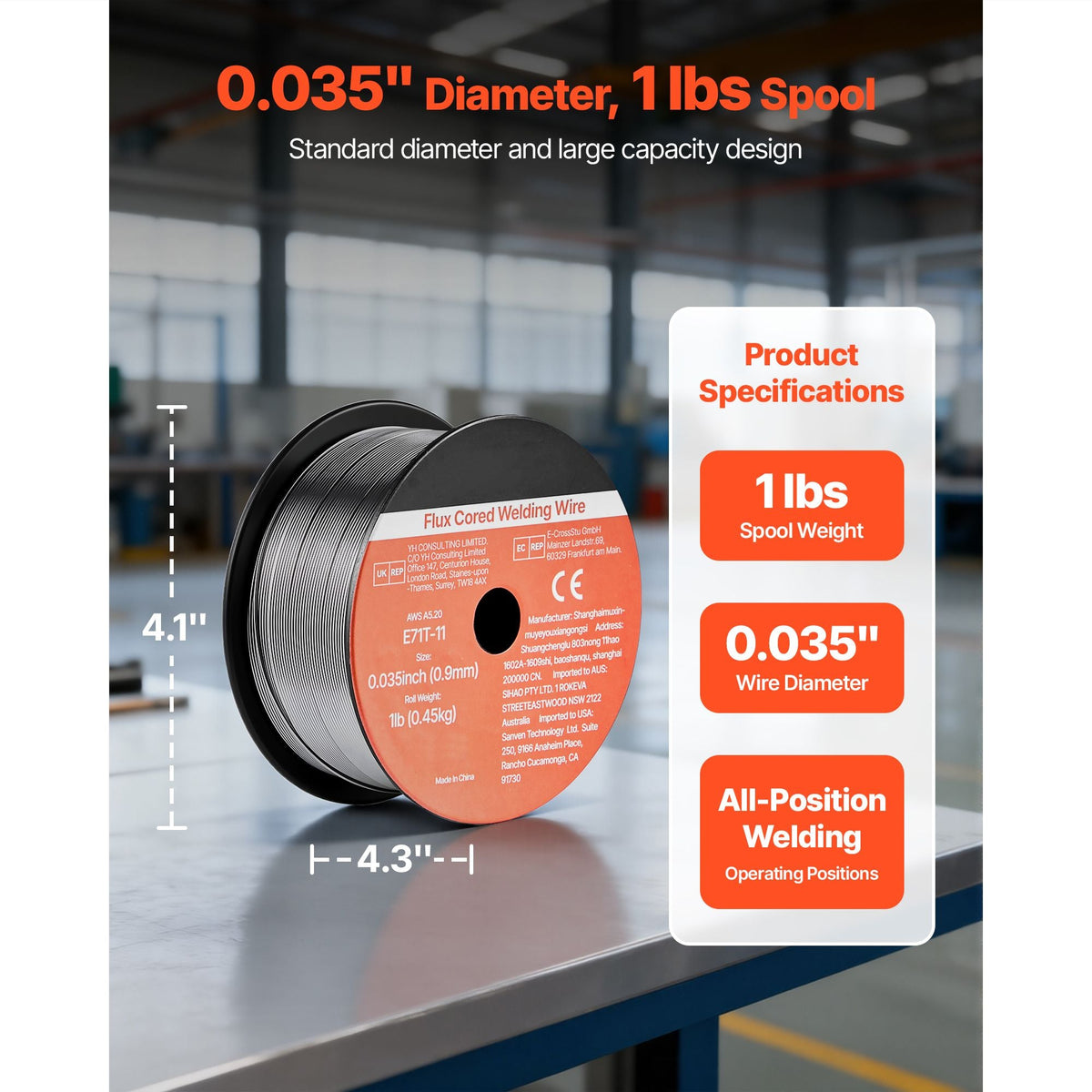 Flux Core MIG Welding Wire, E71T-11 0.035-inch 1 LBS, Gasless Mild Steel Welding Wire with Low Spatter for All Position Arc Welding, Self-Shielded for Outdoor Use (Pack of 2 Rolls)