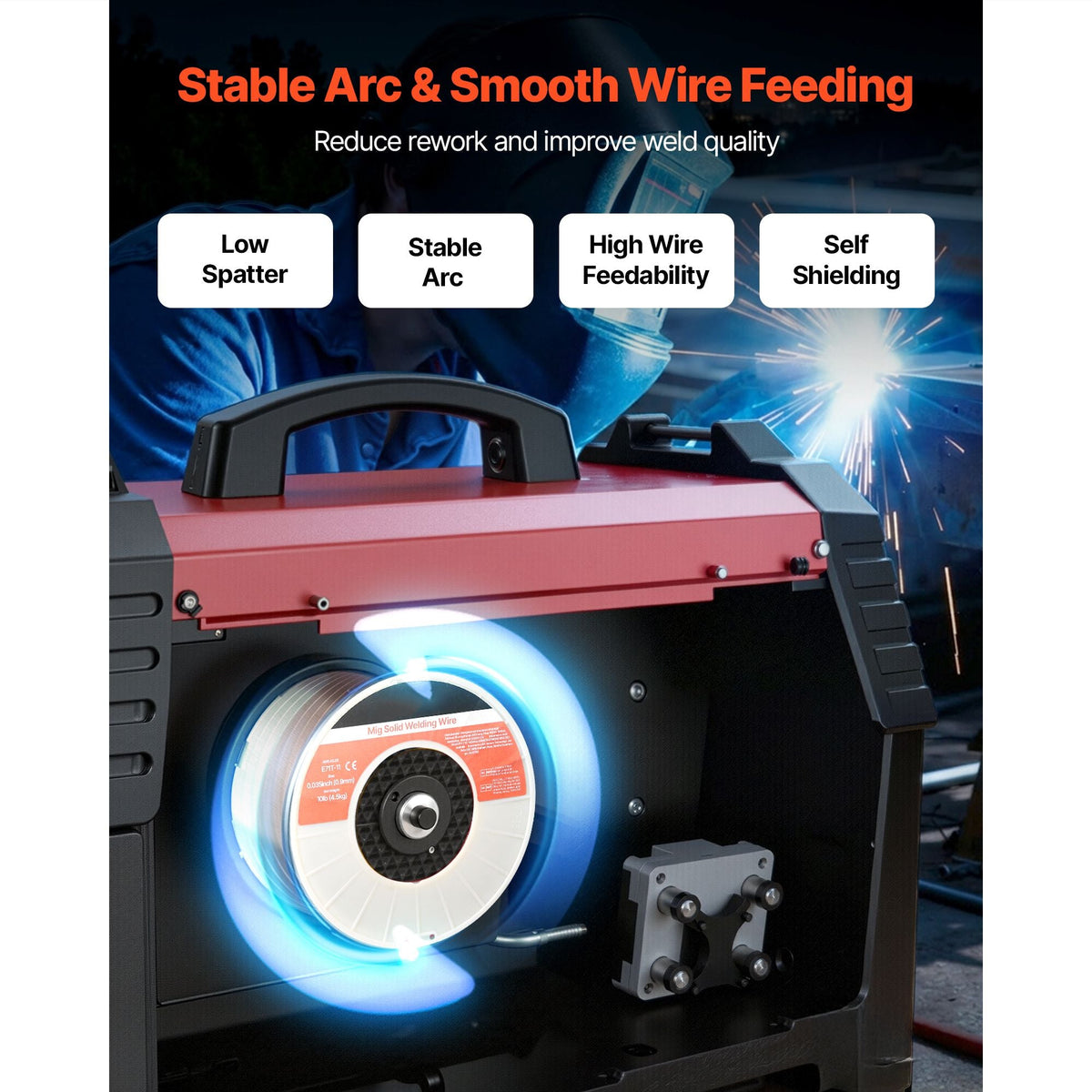 Flux Core MIG Welding Wire, E71T-11 0.035-inch 10 LBS, Gasless Mild Steel Welding Wire with Low Spatter for All Position Arc Welding, Self-Shielded for Outdoor Use