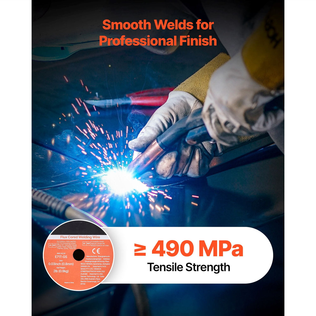 Flux Core MIG Welding Wire, E71T-GS 0.03-inch 2 LBS, Gasless Mild Steel Welding Wire with Low Spatter for All Position Arc Welding, Self-Shielded for Outdoor Use (Pack of 3 Rolls)