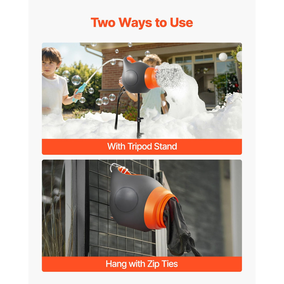 Foam Machine, 115 W Party Foam Cannon, Portable Foam Maker with a Tripod Stand, Powerful Foam Party Machine, for Backyard, Pool, Outdoor Events, Birthdays, Celebrations and Party, Grey & Orange