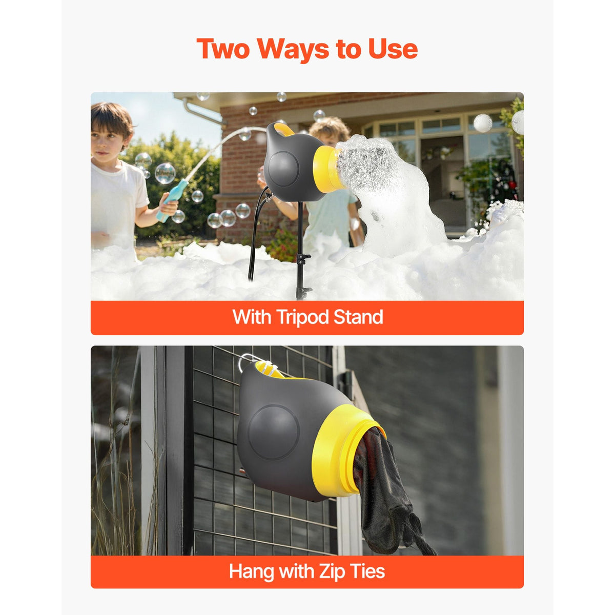 Foam Machine, 115 W Party Foam Cannon, Portable Foam Maker with a Tripod Stand, Powerful Foam Party Machine, for Backyard, Pool, Outdoor Events, Birthdays, Celebrations and Party, Grey & Yellow
