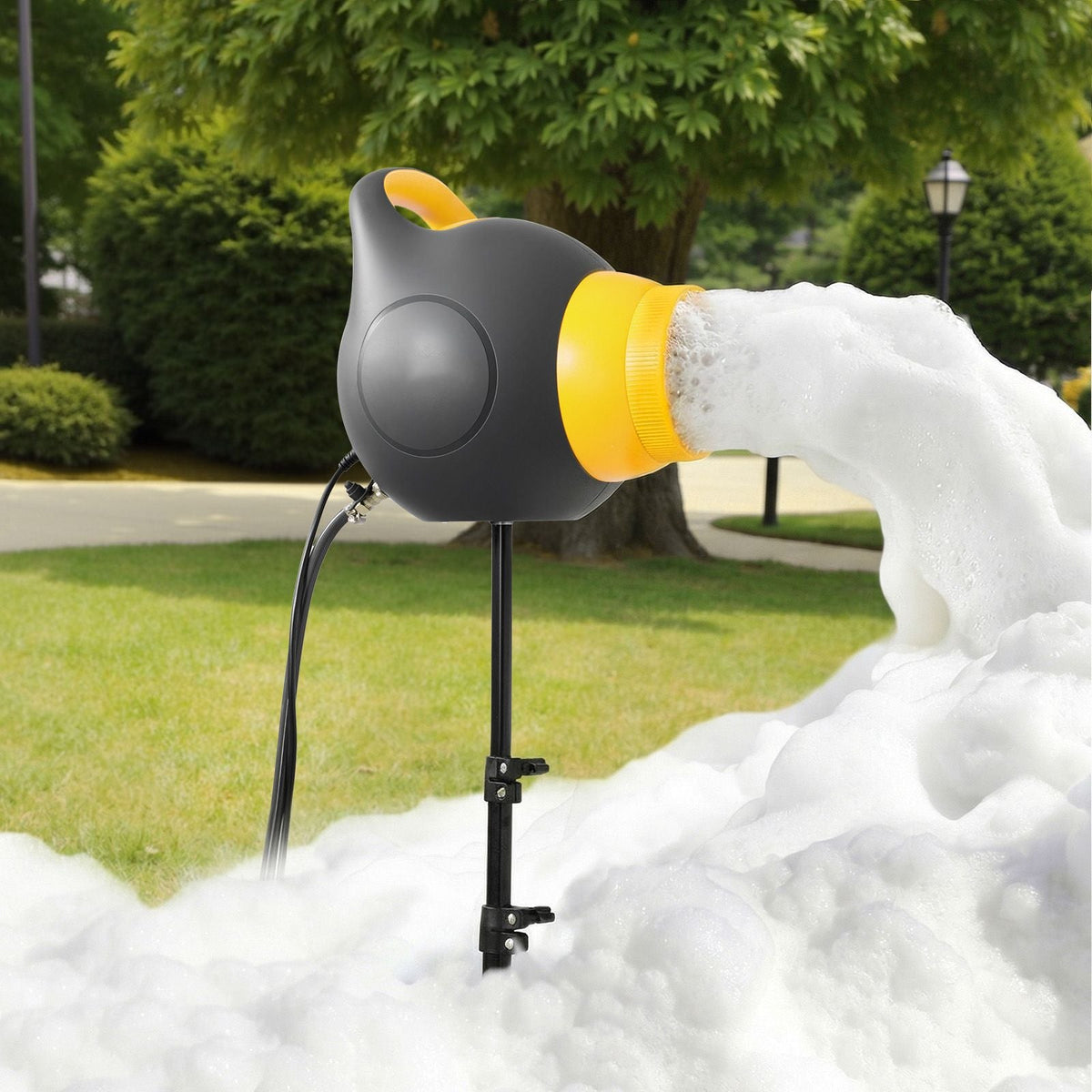 Foam Machine, 115 W Party Foam Cannon, Portable Foam Maker with a Tripod Stand, Powerful Foam Party Machine, for Backyard, Pool, Outdoor Events, Birthdays, Celebrations and Party, Grey & Yellow
