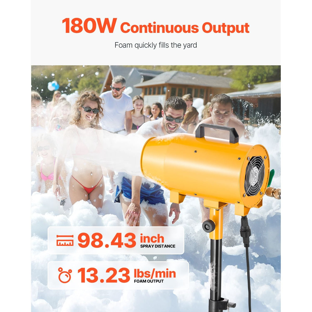 Foam Machine, 180 W Party Foam Cannon, Portable Foam Maker with a Tripod Stand, Foam Party Machine with a Submersible Pump, for Backyard, Pool, Outdoor Events, Birthdays, Celebrations & Party