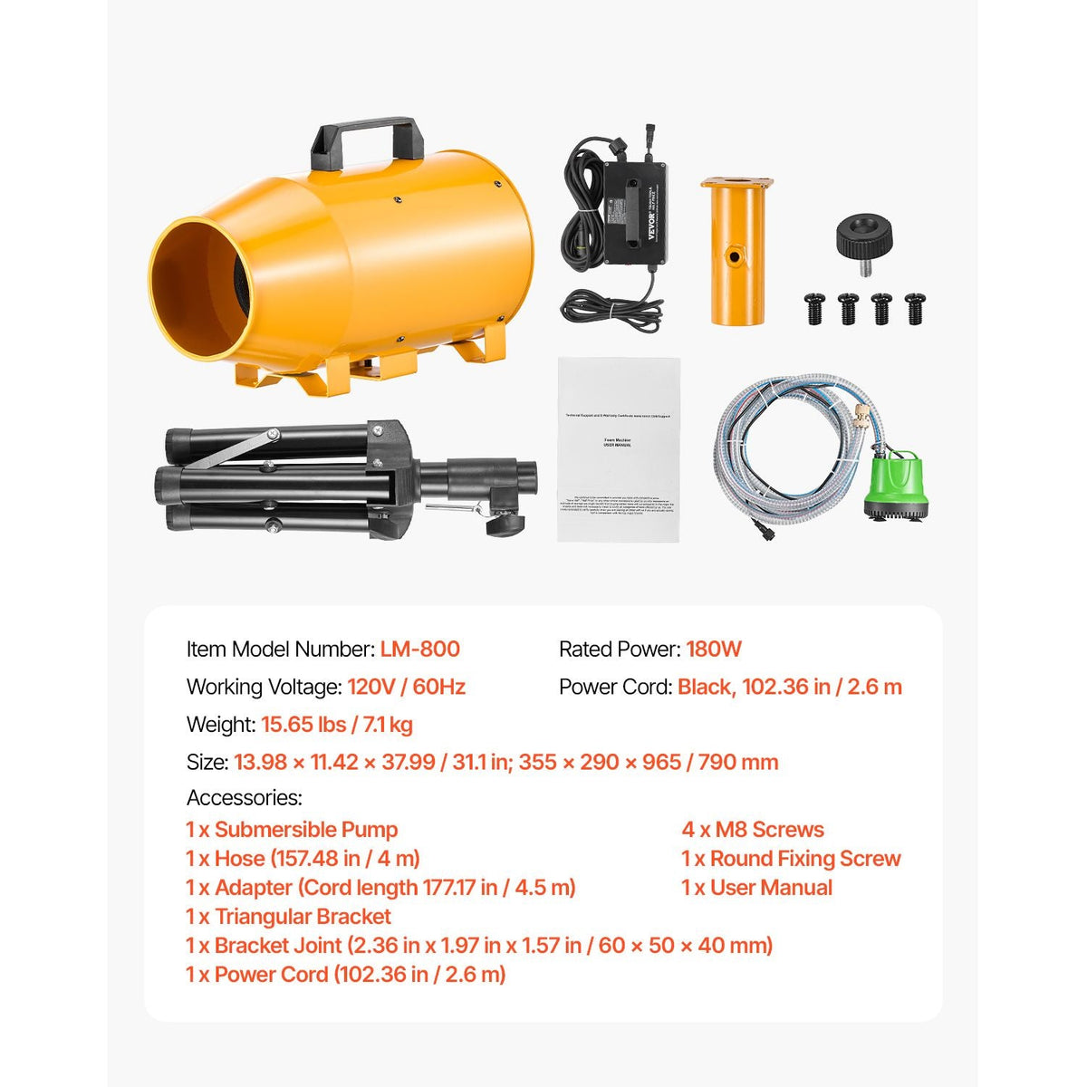 Foam Machine, 180 W Party Foam Cannon, Portable Foam Maker with a Tripod Stand, Foam Party Machine with a Submersible Pump, for Backyard, Pool, Outdoor Events, Birthdays, Celebrations & Party