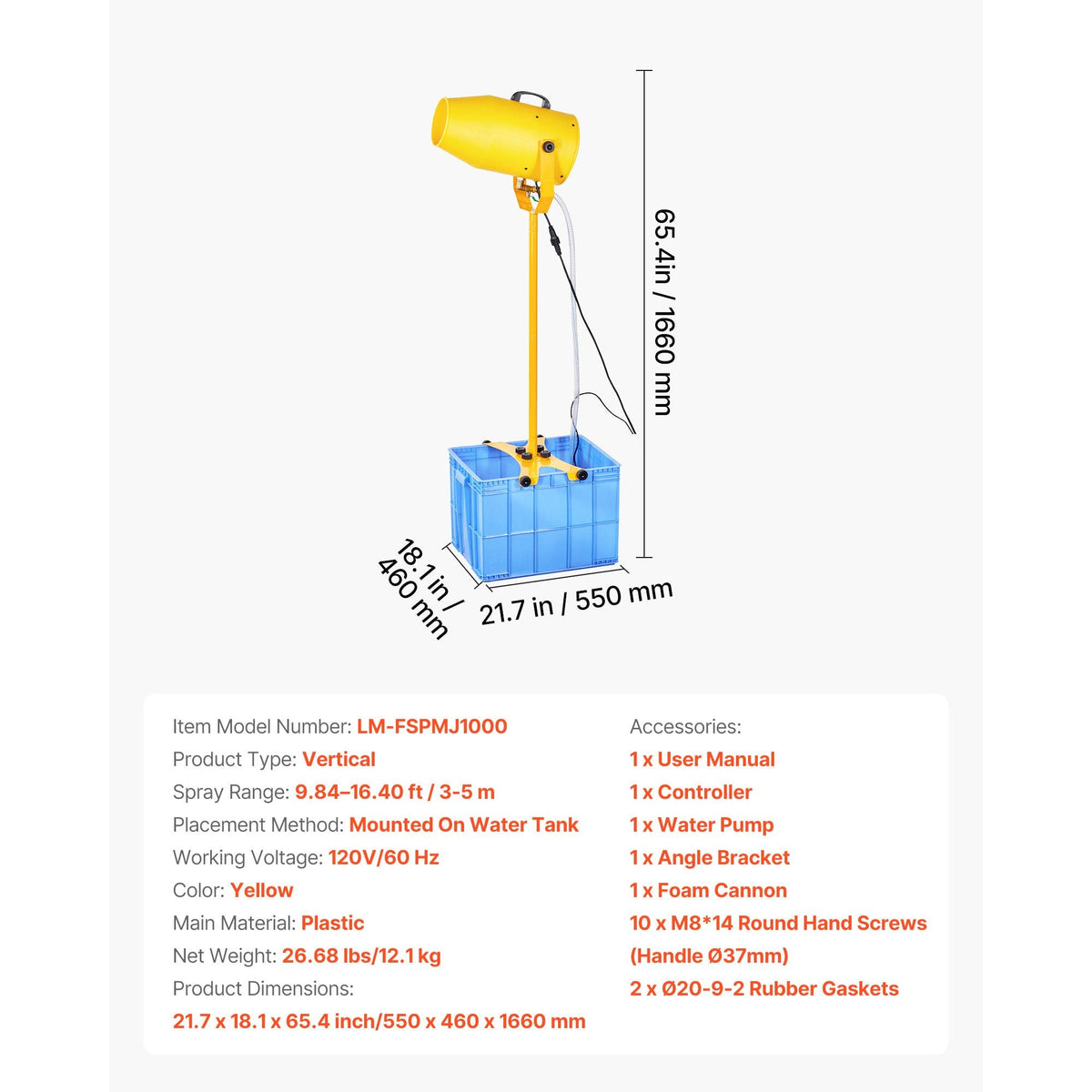 Foam Machine, 9.84 to 16.40 ft Spray Distance Foam Cannon Party Machine, Bubble Cannon with 74QT Water Tank, Stable Vertical Design, Dense Foams Maker for Gatherings, Celebrations & Par