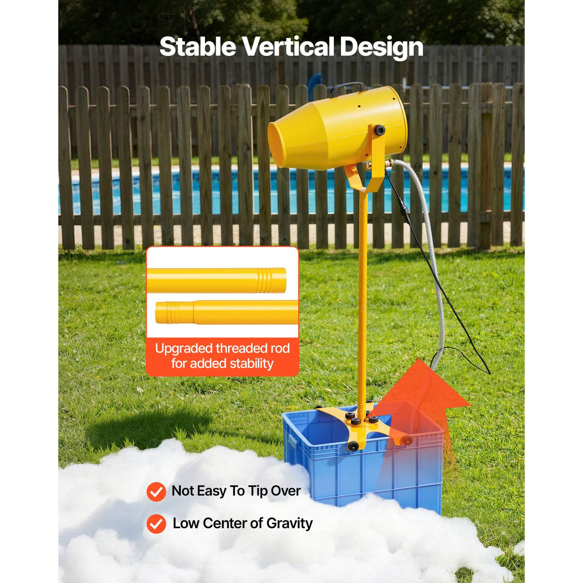 Foam Machine, 9.84 to 16.40 ft Spray Distance Foam Cannon Party Machine, Bubble Cannon with 74QT Water Tank, Stable Vertical Design, Dense Foams Maker for Gatherings, Celebrations & Par
