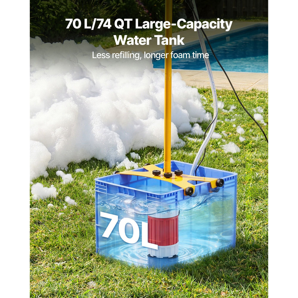 Foam Machine, 9.84 to 16.40 ft Spray Distance Foam Cannon Party Machine, Bubble Cannon with 74QT Water Tank, Stable Vertical Design, Dense Foams Maker for Gatherings, Celebrations & Par