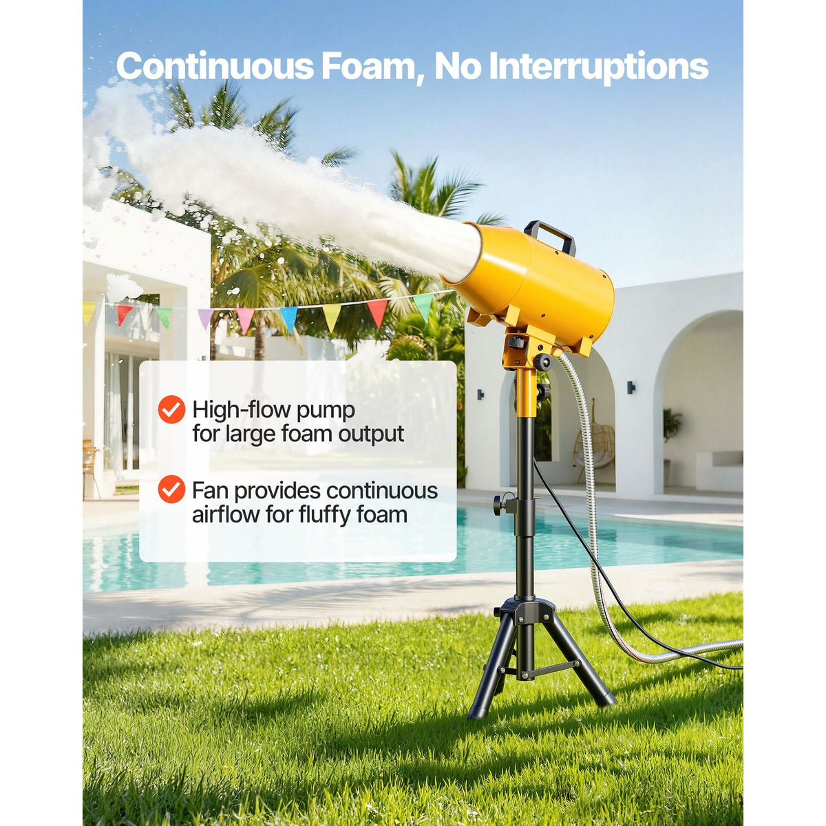 Foam Machine, Adjustable Angle Control Foam Cannon Party Machine, Bubble Cannon with Fan & Triangular Structure, Dense Foams Maker for Backyard, Celebrations & Party, Continuous Foams Output