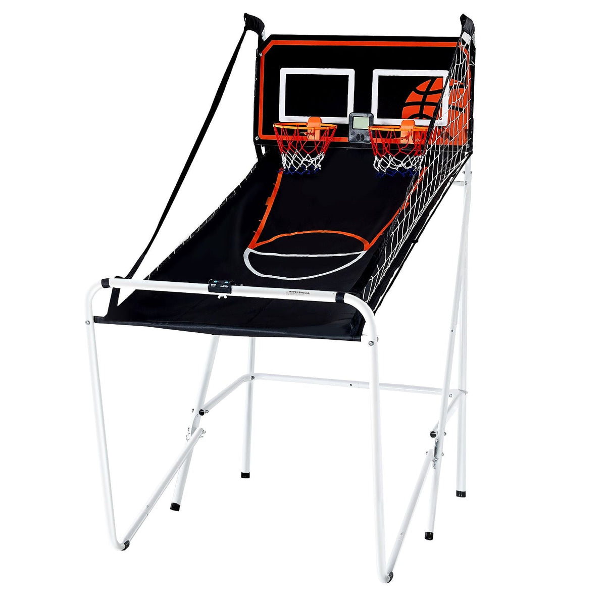 Foldable Basketball Arcade Game, 2 Player Indoor Basketball Game, Home Dual Shot Sport with 4 Balls, 8 Game Modes, LCD Electronic Scoreboard, and Inflation Pump, for Kids, Adults (Black & White)