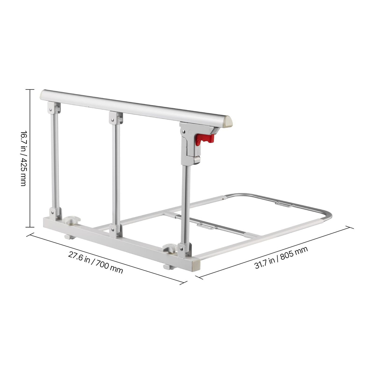 Foldable Bed Rail for Elderly, 28 in Bedside Assist Rail with Fixing Strap, Adjustable Height Pipe Bedside Cane, High-Strength Metal Senior Bed Bar, Hand Guard Grab Fits King, Queen, Full, Twin