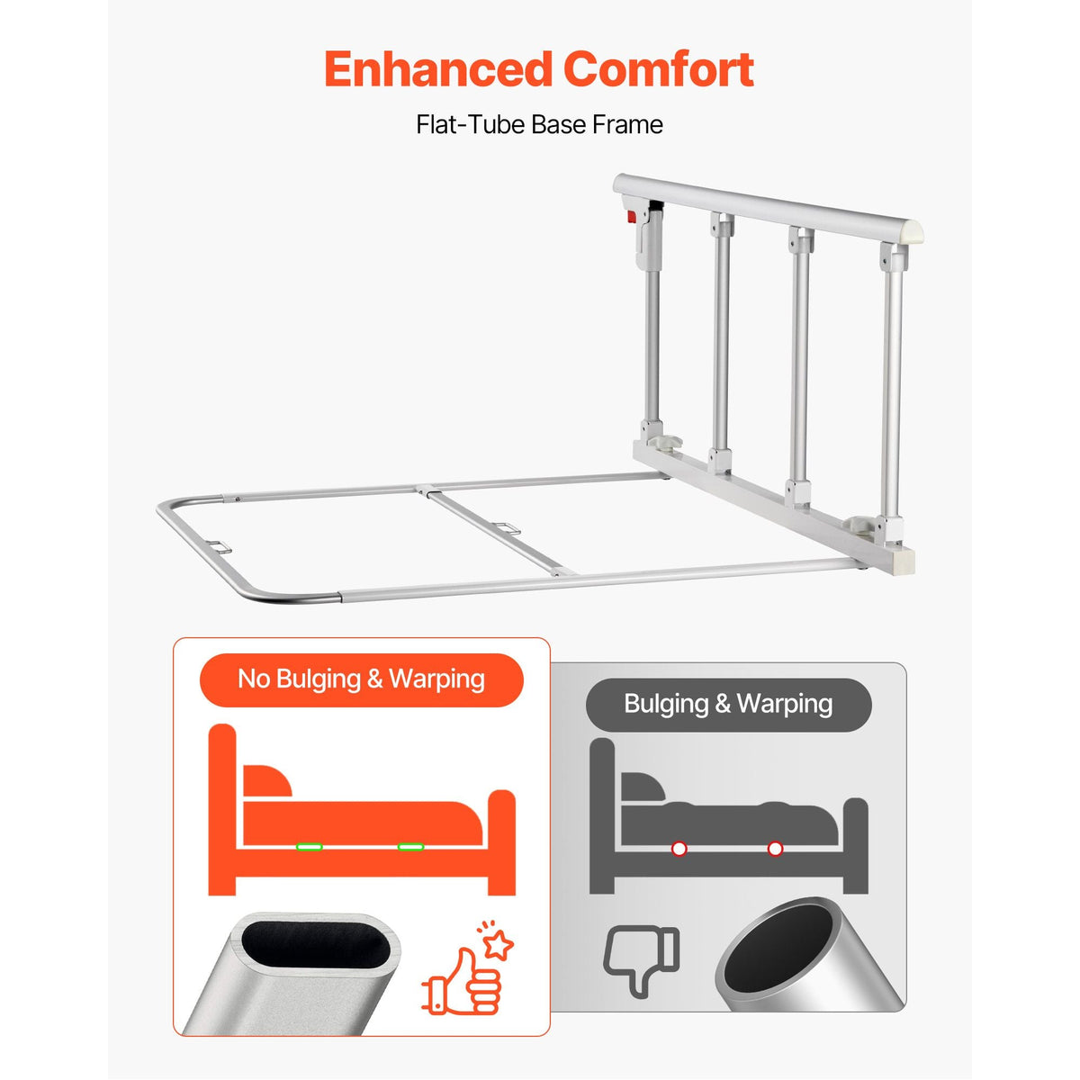 Foldable Bed Rail for Elderly, 38 in Bedside Assist Rail with Fixing Strap, Adjustable Height Pipe Bedside Cane, High-Strength Metal Senior Bed Bar, Hand Guard Grab Fits King, Queen, Full, Twin