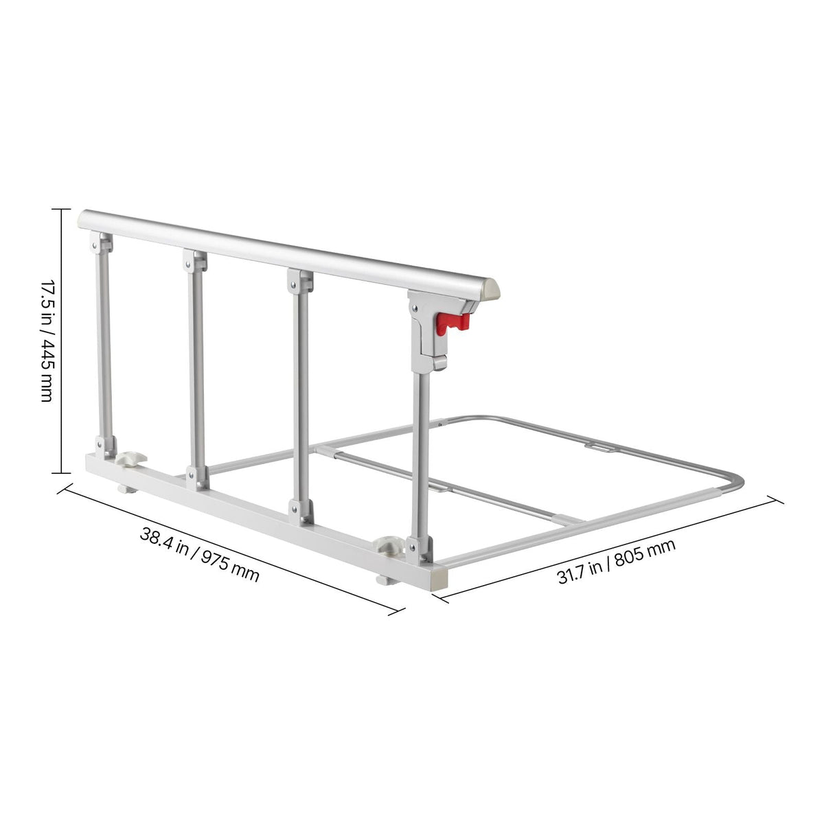 Foldable Bed Rail for Elderly, 38 in Bedside Assist Rail with Fixing Strap, Adjustable Height Pipe Bedside Cane, High-Strength Metal Senior Bed Bar, Hand Guard Grab Fits King, Queen, Full, Twin