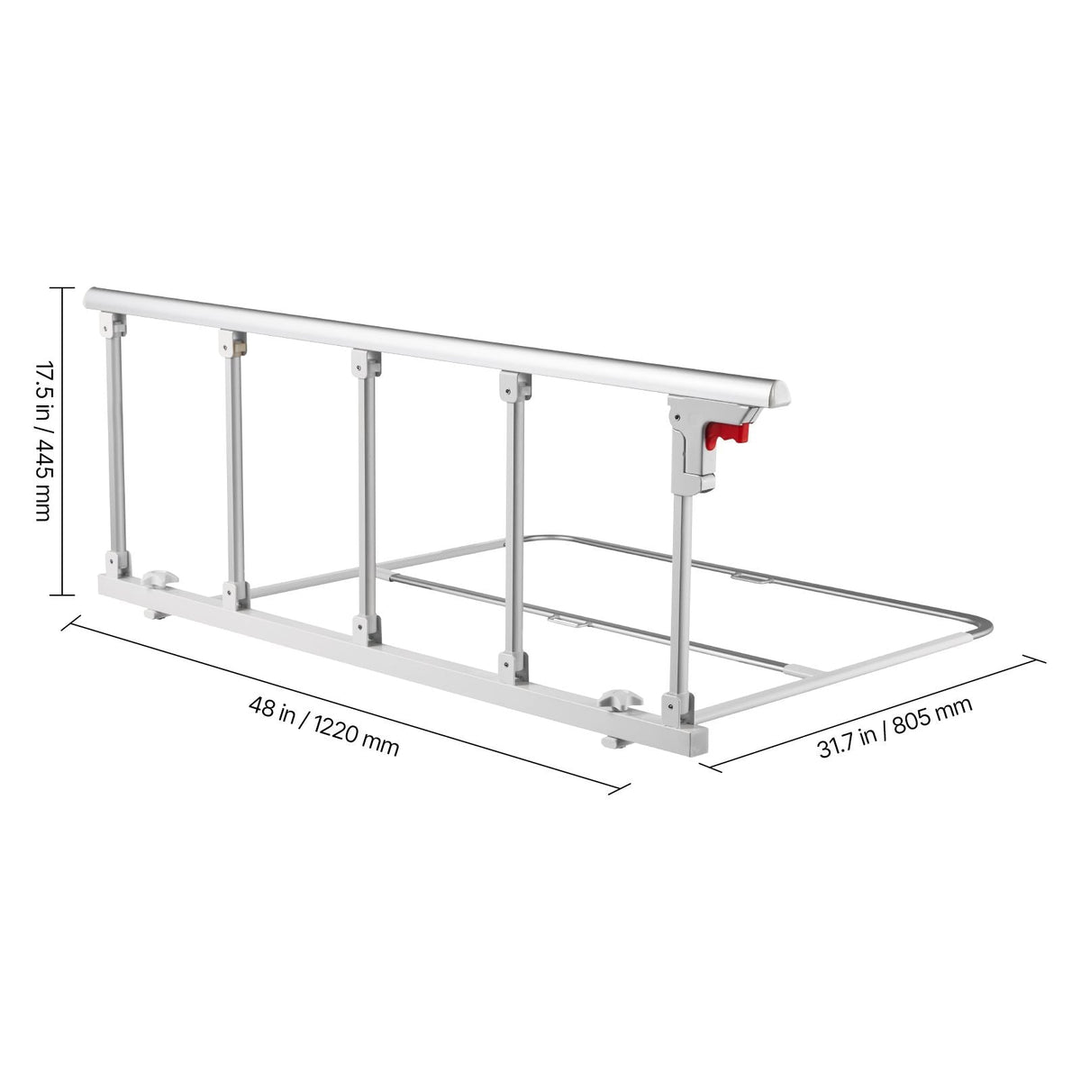 Foldable Bed Rail for Elderly, 48 in Bedside Assist Rail with Fixing Strap, Adjustable Height Pipe Bedside Cane, High-Strength Metal Senior Bed Bar, Hand Guard Grab Fits King, Queen, Full, Twin