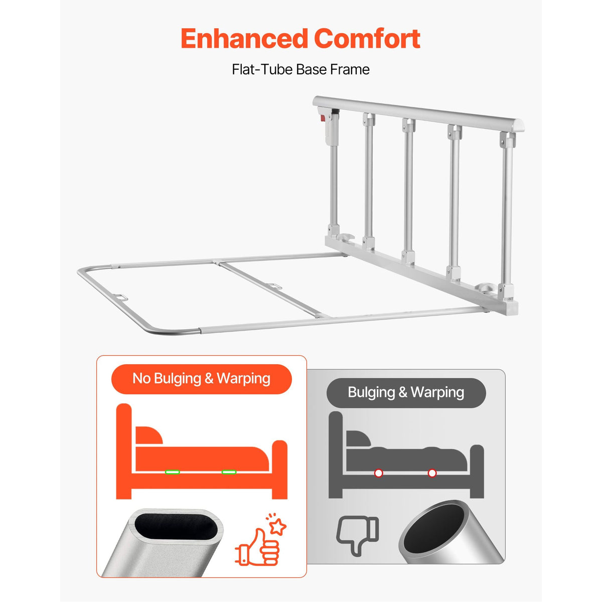 Foldable Bed Rail for Elderly, 48 in Bedside Assist Rail with Fixing Strap, Adjustable Height Pipe Bedside Cane, High-Strength Metal Senior Bed Bar, Hand Guard Grab Fits King, Queen, Full, Twin