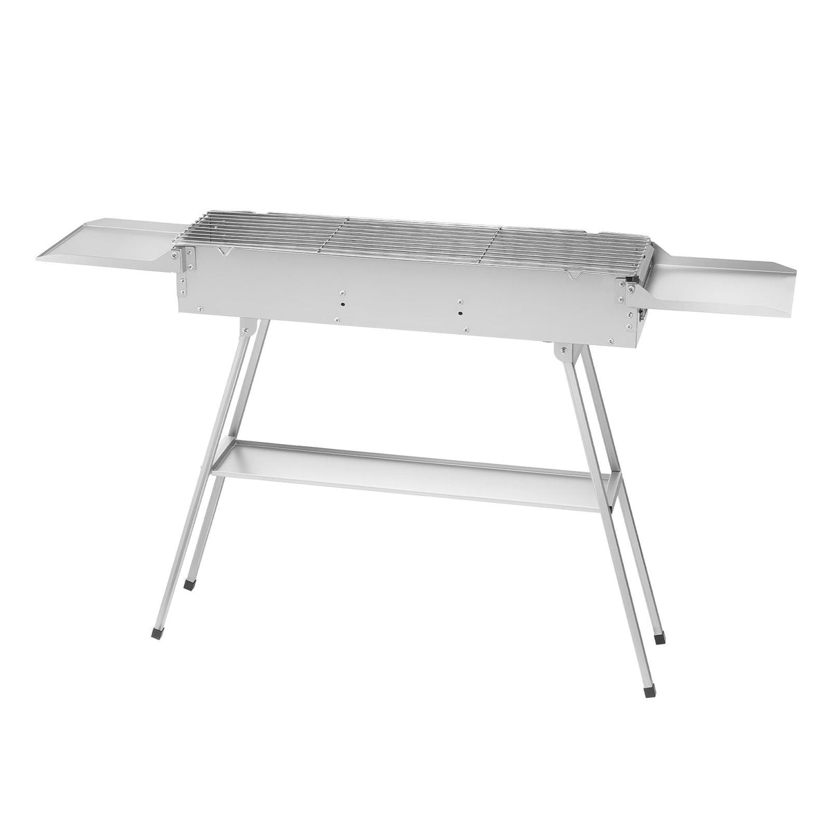 Foldable Charcoal Grill, 250 sq.in. Portable Charcoal Barbecue Grill with Liftable Charcoal Tray & Side Tables, Brushed Stainless Steel BBQ Cooking Grills for Outdoor Camping Backyard Parties