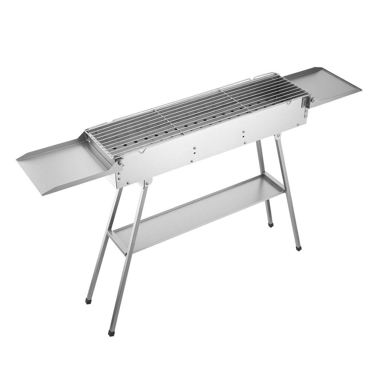 Foldable Charcoal Grill, 250 sq.in. Portable Charcoal Barbecue Grill with Liftable Charcoal Tray & Side Tables, Brushed Stainless Steel BBQ Cooking Grills for Outdoor Camping Backyard Parties