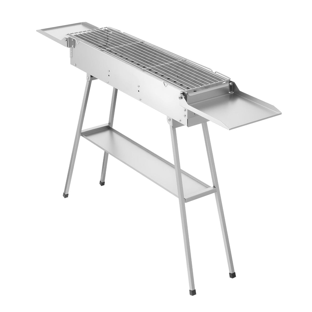 Foldable Charcoal Grill, 250 sq.in. Portable Charcoal Barbecue Grill with Liftable Charcoal Tray & Side Tables, Brushed Stainless Steel BBQ Cooking Grills for Outdoor Camping Backyard Parties