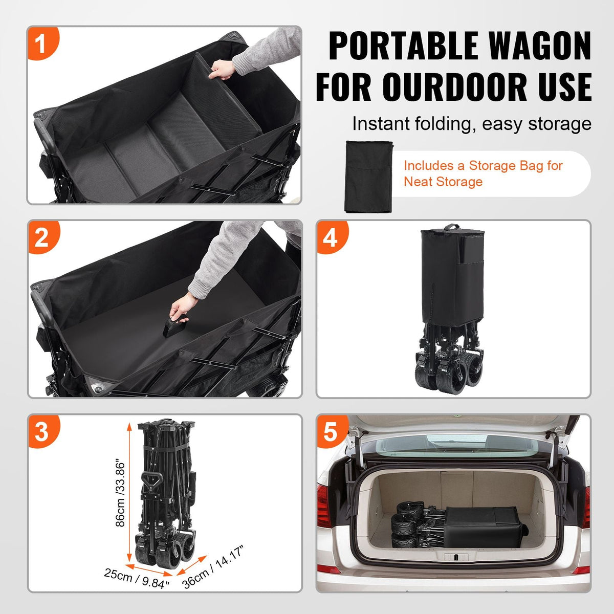 Foldable Double Decker Wagon, 400L Collapsible Wagon Cart with All-Terrain Wheels, Heavy Duty Folding Wagon Cart 350-450 lbs Weight Capacity for Camping, Garden, 52" Extra Long Extender