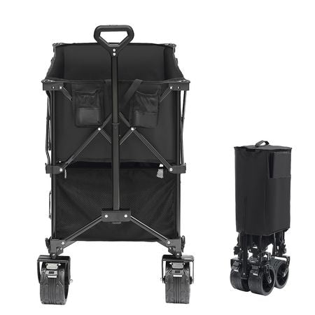 Foldable Double Decker Wagon, 400L Collapsible Wagon Cart with All-Terrain Wheels, Heavy Duty Folding Wagon Cart 350-450 lbs Weight Capacity for Camping, Garden, 52" Extra Long Extender