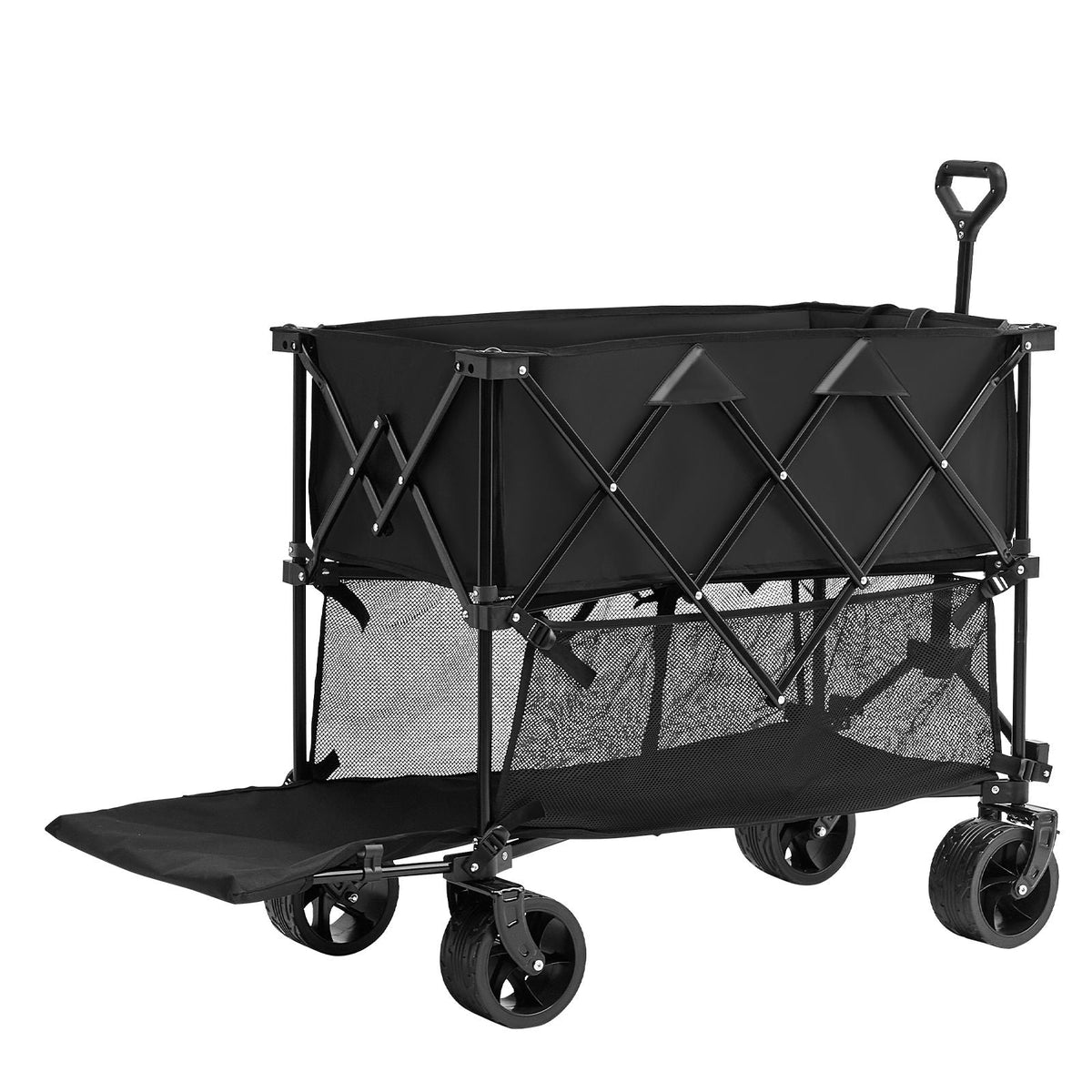 Foldable Double Decker Wagon, 400L Collapsible Wagon Cart with All-Terrain Wheels, Heavy Duty Folding Wagon Cart 350-450 lbs Weight Capacity for Camping, Garden, 52" Extra Long Extender