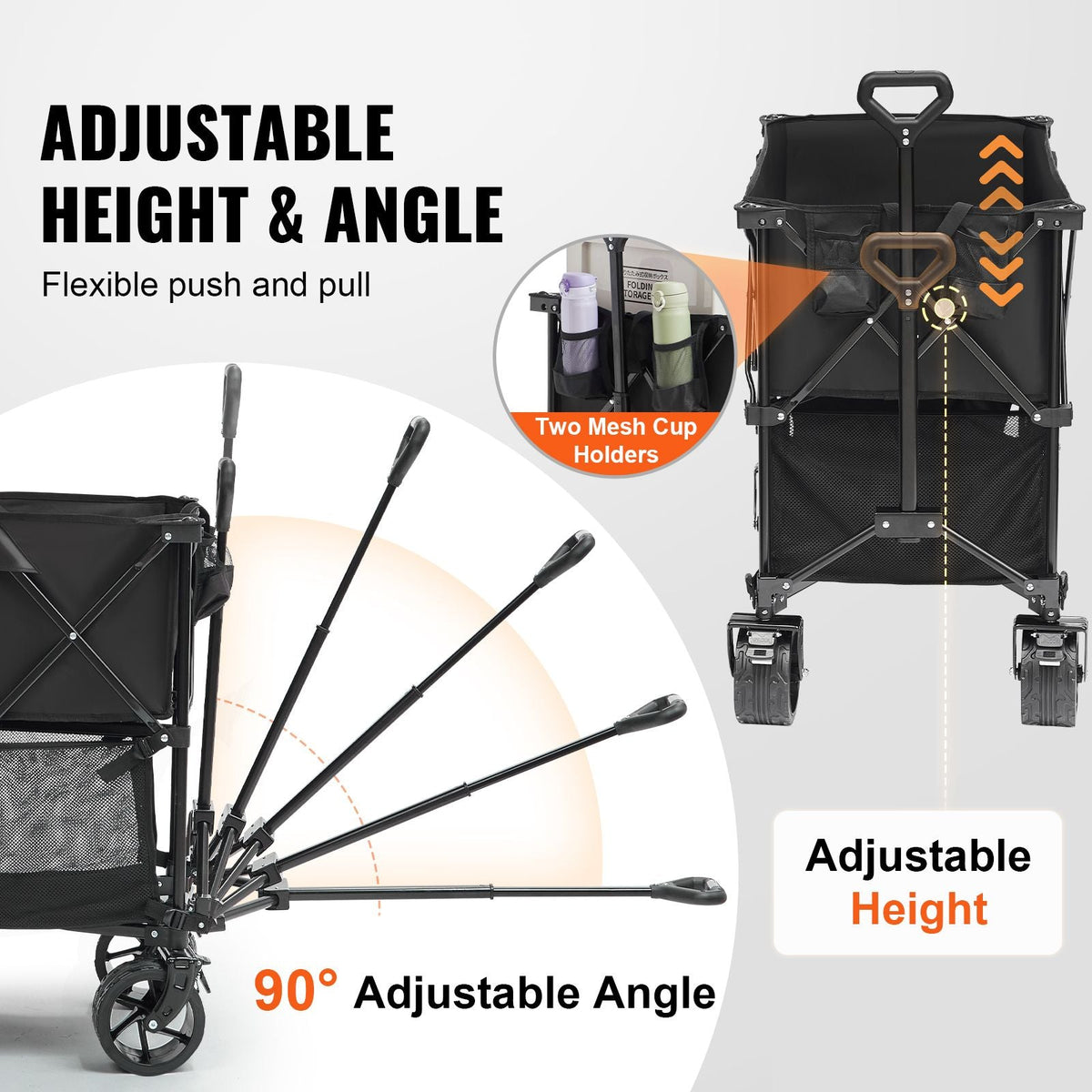 Foldable Double Decker Wagon, 400L Collapsible Wagon Cart with All-Terrain Wheels, Heavy Duty Folding Wagon Cart 350-450 lbs Weight Capacity for Camping, Garden, 52" Extra Long Extender