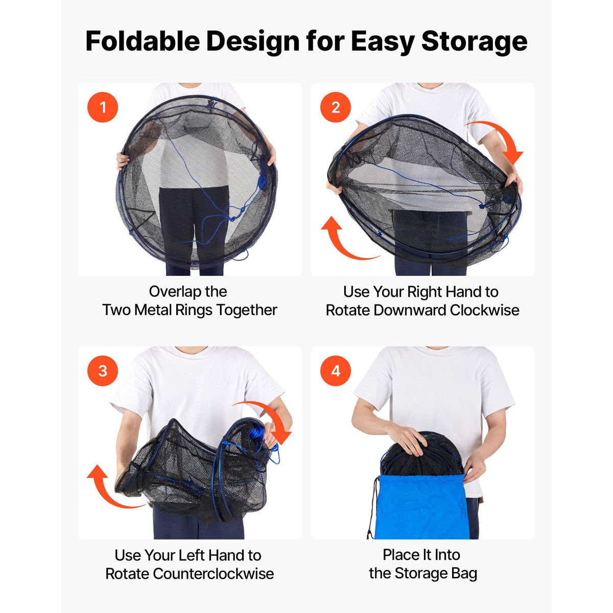 Foldable Fishing Net, Landing Fishing Pier Nets, Portable Drop Net for Pulling up Fish, Durable and Fish-friendly, with Rope and Storage Bag, for Minnows, Crawfish, Shrimp, Crab