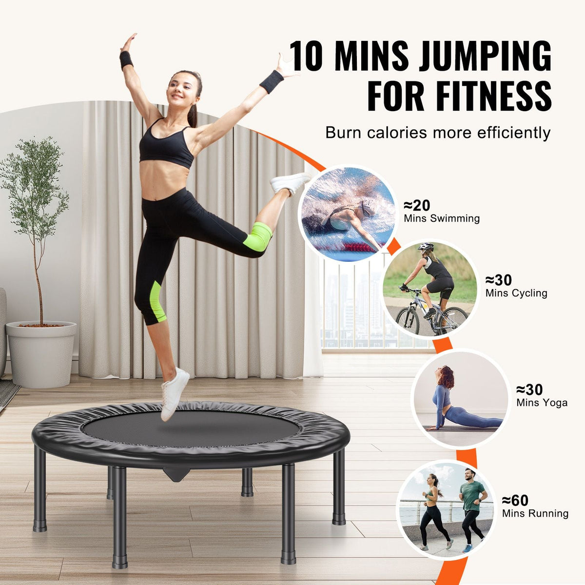 Foldable Mini Trampoline, 36 Inch Fitness Rebounder, Max Load 220 lbs Exercise Trampoline, Stable & Quiet Indoor Small Workout Trampoline, Mini Trampoline for Adults Indoor/Garden Workout