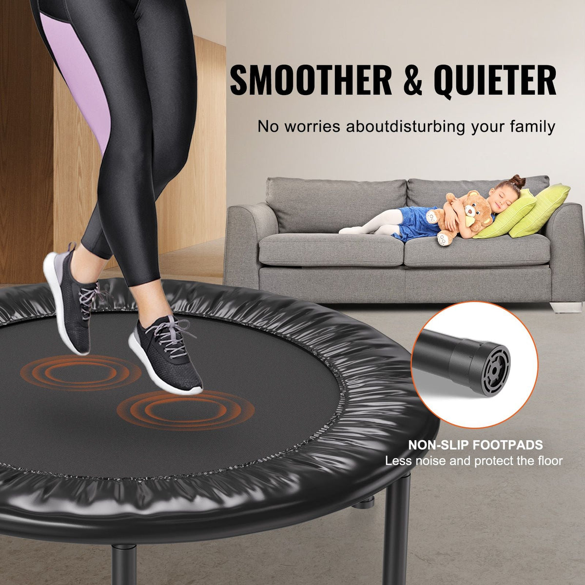Foldable Mini Trampoline, 36 Inch Fitness Rebounder, Max Load 220 lbs Exercise Trampoline, Stable & Quiet Indoor Small Workout Trampoline, Mini Trampoline for Adults Indoor/Garden Workout