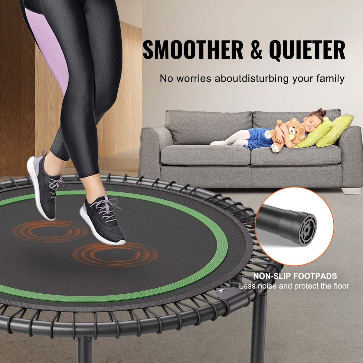 Foldable Mini Trampoline, 40 Inch Fitness Rebounder, Max Load 330 lbs Exercise Trampoline, Stable & Quiet Indoor Small Workout Trampoline, Mini Trampoline for Adults Indoor/Garden Workout