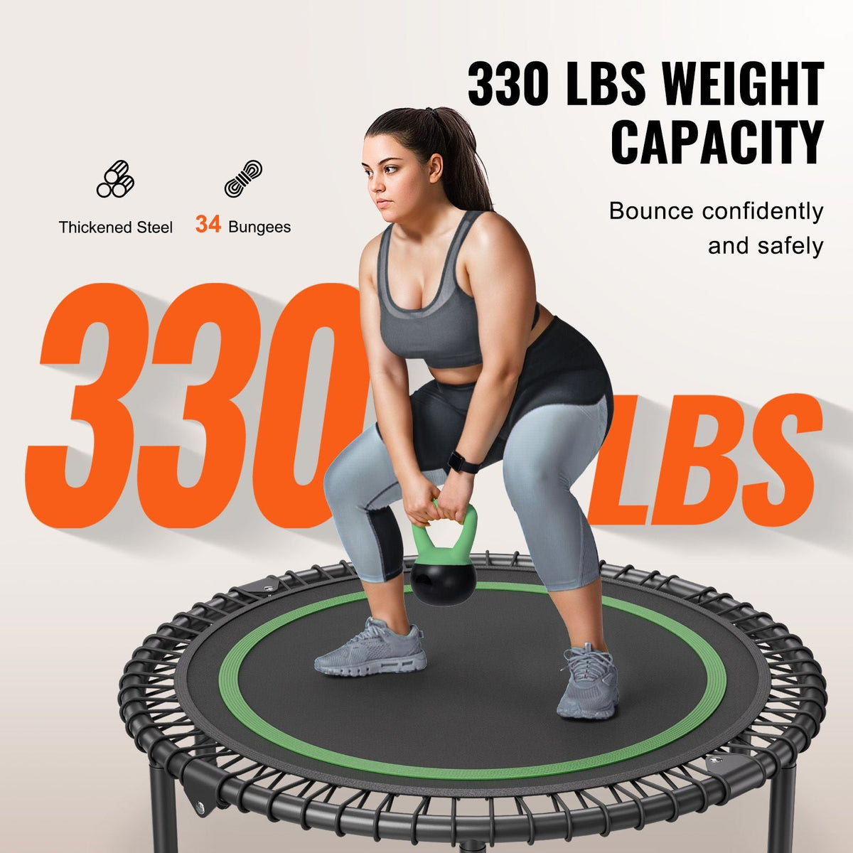 Foldable Mini Trampoline, 40 Inch Fitness Rebounder, Max Load 330 lbs Exercise Trampoline, Stable & Quiet Indoor Small Workout Trampoline, Mini Trampoline for Adults Indoor/Garden Workout