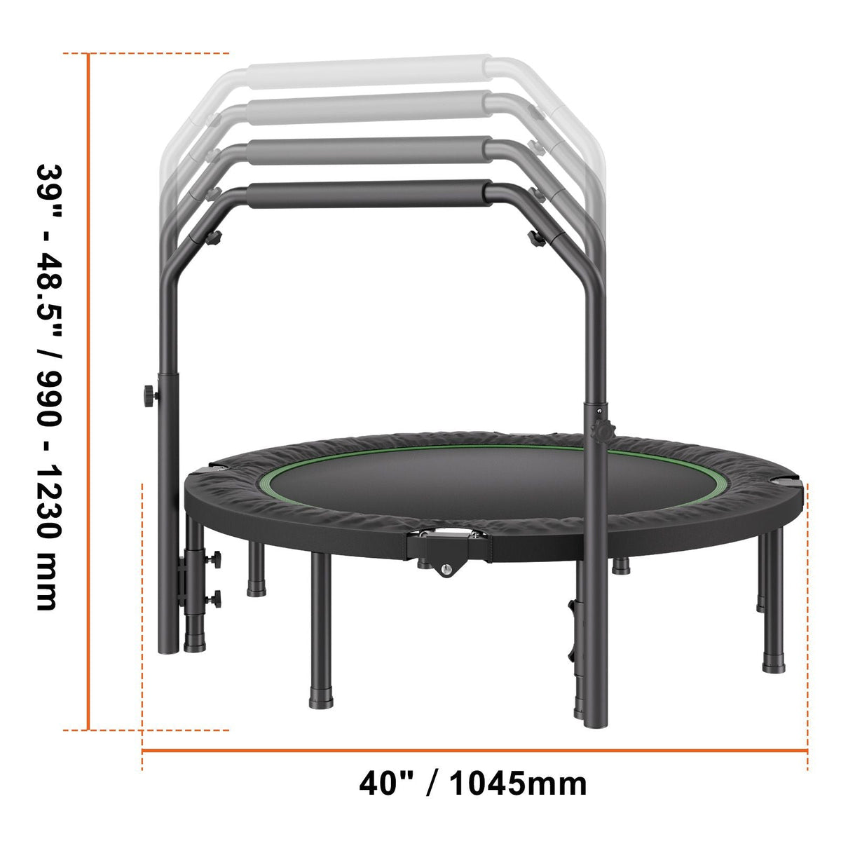 Foldable Mini Trampoline, 40 Inch Fitness Rebounder, Max Load 330lbs Exercise Trampoline, Stable & Quiet Trampoline with 4 Level Height Adjustable Foam Handle, for Adults Indoor/Garden Workout