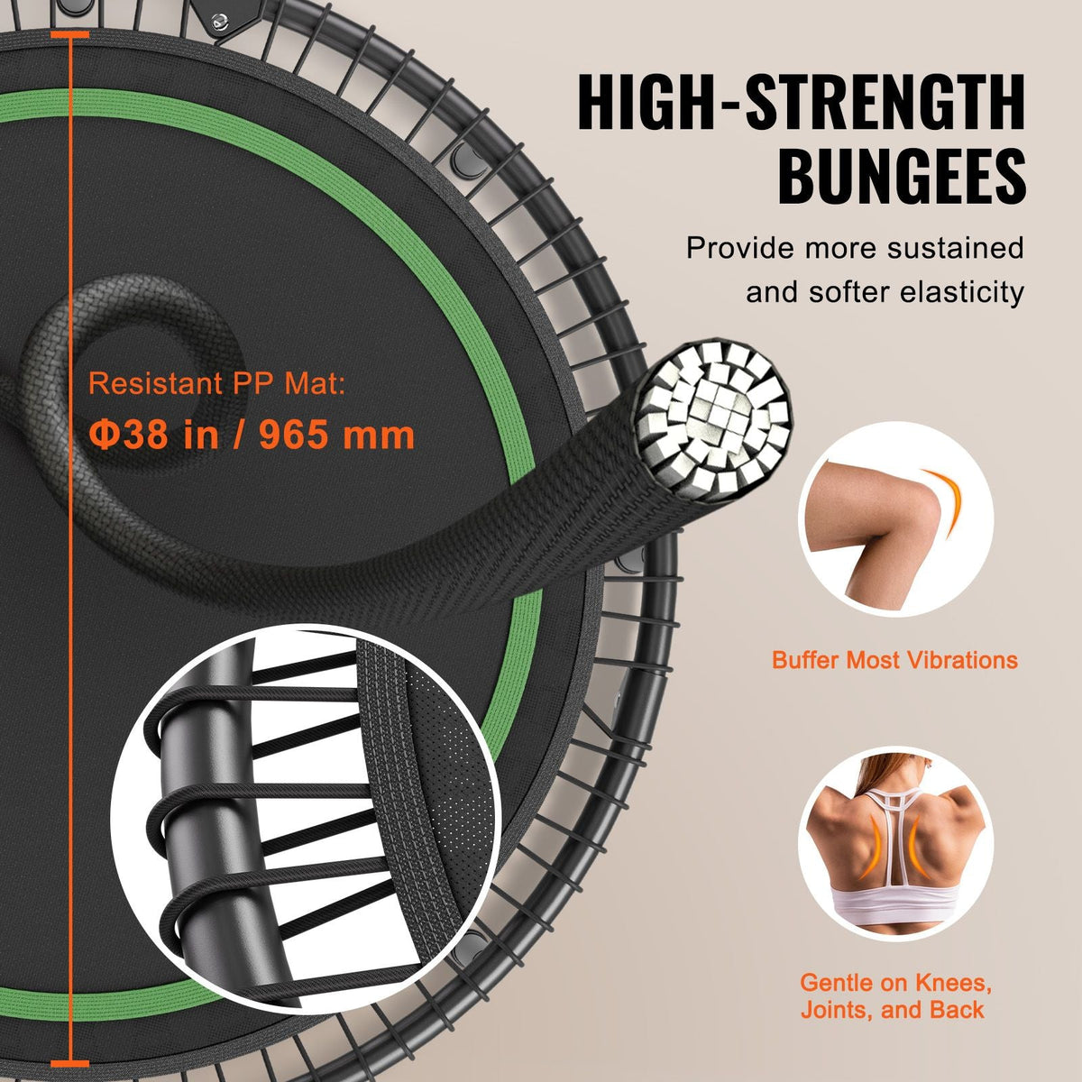 Foldable Mini Trampoline, 51 Inch Fitness Rebounder, Max Load 450lbs Exercise Trampoline, Stable & Quiet Trampoline with 4 Level Height Adjustable Foam Handle, for Adults Indoor/Garden Workout