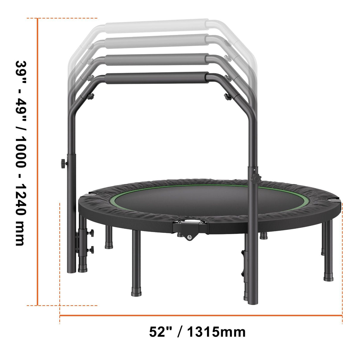 Foldable Mini Trampoline, 52 Inch Fitness Rebounder, Max Load 450lbs Exercise Trampoline, Stable & Quiet Trampoline with 4 Level Height Adjustable Foam Handle, for Adults Indoor/Garden Workout