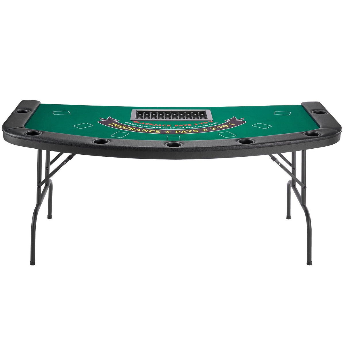 Foldable Poker Table, 7 Player 72 in Folding Casino Leisure Table with Padded Rails & Cup Holders, Semi-oval Portable Game Tables with Felt & Metal Legs, for Texas Hold'em Game and Blackjack
