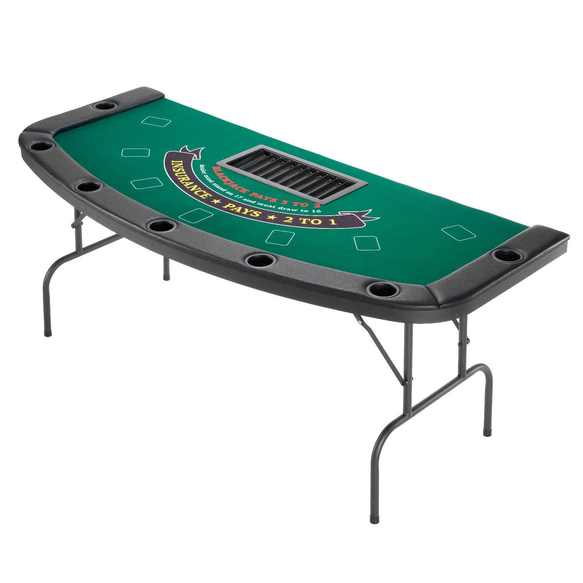 Foldable Poker Table, 7 Player 72 in Folding Casino Leisure Table with Padded Rails & Cup Holders, Semi-oval Portable Game Tables with Felt & Metal Legs, for Texas Hold'em Game and Blackjack