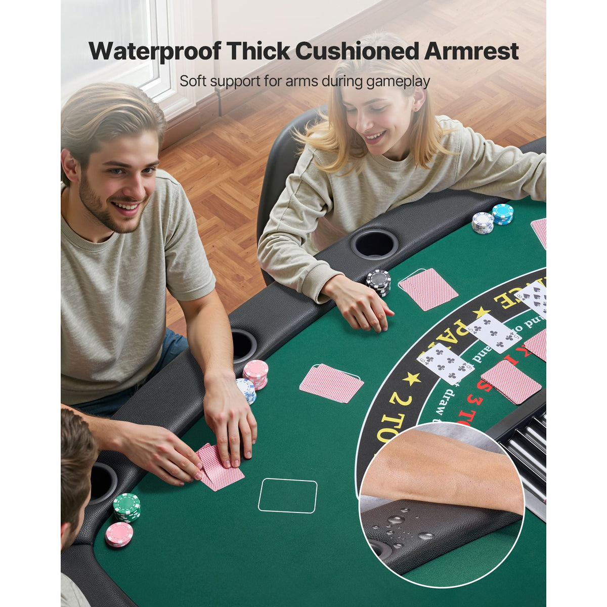 Foldable Poker Table, 7 Player 72 in Folding Casino Leisure Table with Padded Rails & Cup Holders, Semi-oval Portable Game Tables with Felt & Metal Legs, for Texas Hold'em Game and Blackjack
