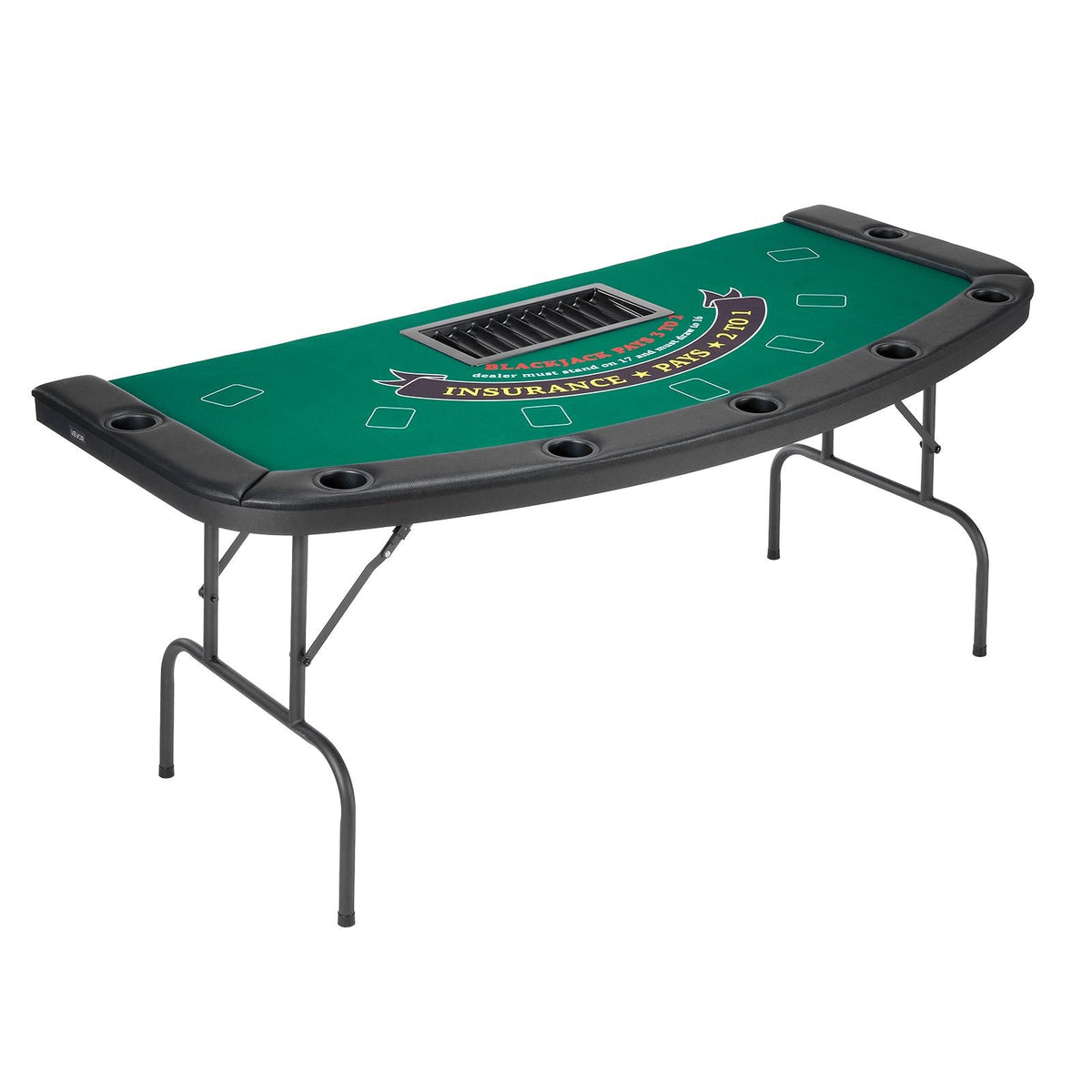 Foldable Poker Table, 7 Player 72 in Folding Casino Leisure Table with Padded Rails & Cup Holders, Semi-oval Portable Game Tables with Felt & Metal Legs, for Texas Hold'em Game and Blackjack