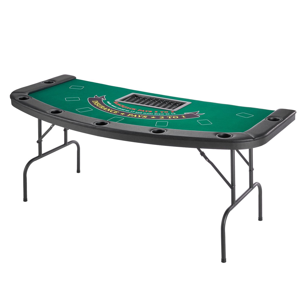 Foldable Poker Table, 7 Player 72 in Folding Casino Leisure Table with Padded Rails & Cup Holders, Semi-oval Portable Game Tables with Felt & Metal Legs, for Texas Hold'em Game and Blackjack