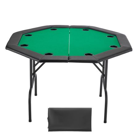 Foldable Poker Table, 8 Player 48 in Folding Casino Leisure Table with Padded Rails & Cup Holders, Octagonal Portable Game Tables with Felt & Metal Legs, for Texas Hold'em Game and Blackjack