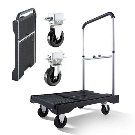Foldable Push Cart Dolly, 330 lbs Capacity, Folding Platform Truck with Swivel Wheels, Moving Platform Hand Truck Flatbed Cart, Adjustable Push Handle, for Easy Storage, 26.8 x 19.5 x 4.5 in