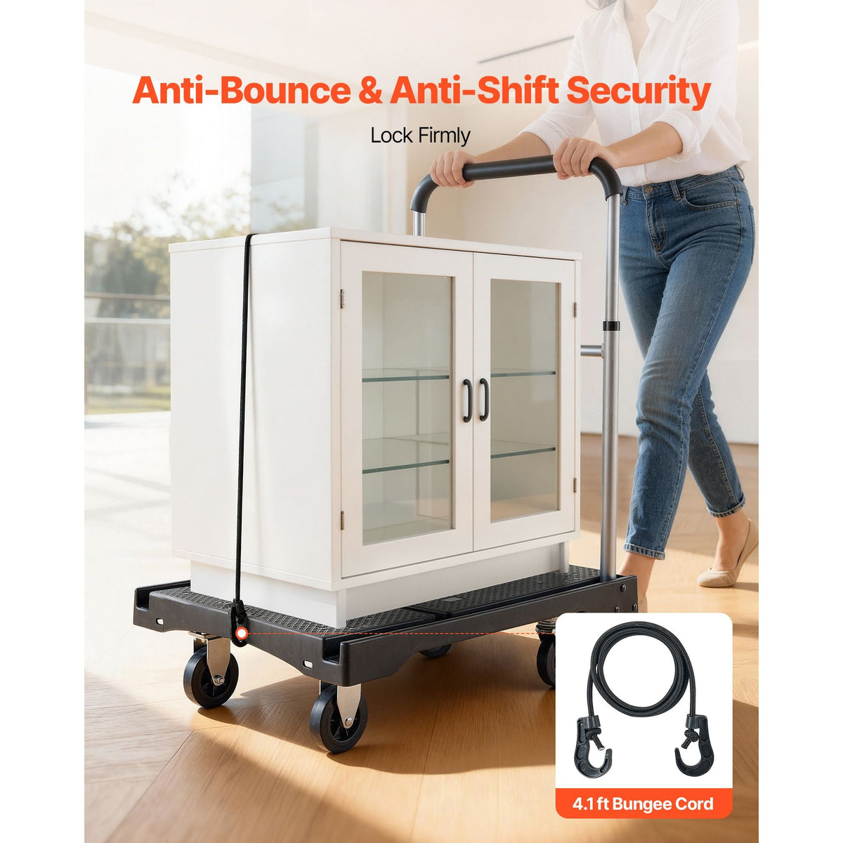Foldable Push Cart Dolly, 330 lbs Capacity, Folding Platform Truck with Swivel Wheels, Moving Platform Hand Truck Flatbed Cart, Adjustable Push Handle, for Easy Storage, 26.8 x 19.5 x 4.5 in