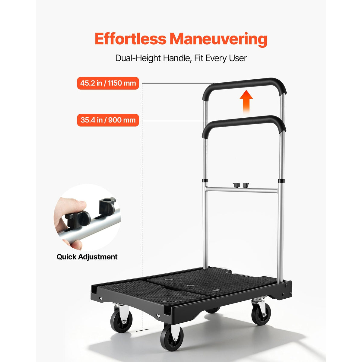 Foldable Push Cart Dolly, 330 lbs Capacity, Folding Platform Truck with Swivel Wheels, Moving Platform Hand Truck Flatbed Cart, Adjustable Push Handle, for Easy Storage, 26.8 x 19.5 x 4.5 in