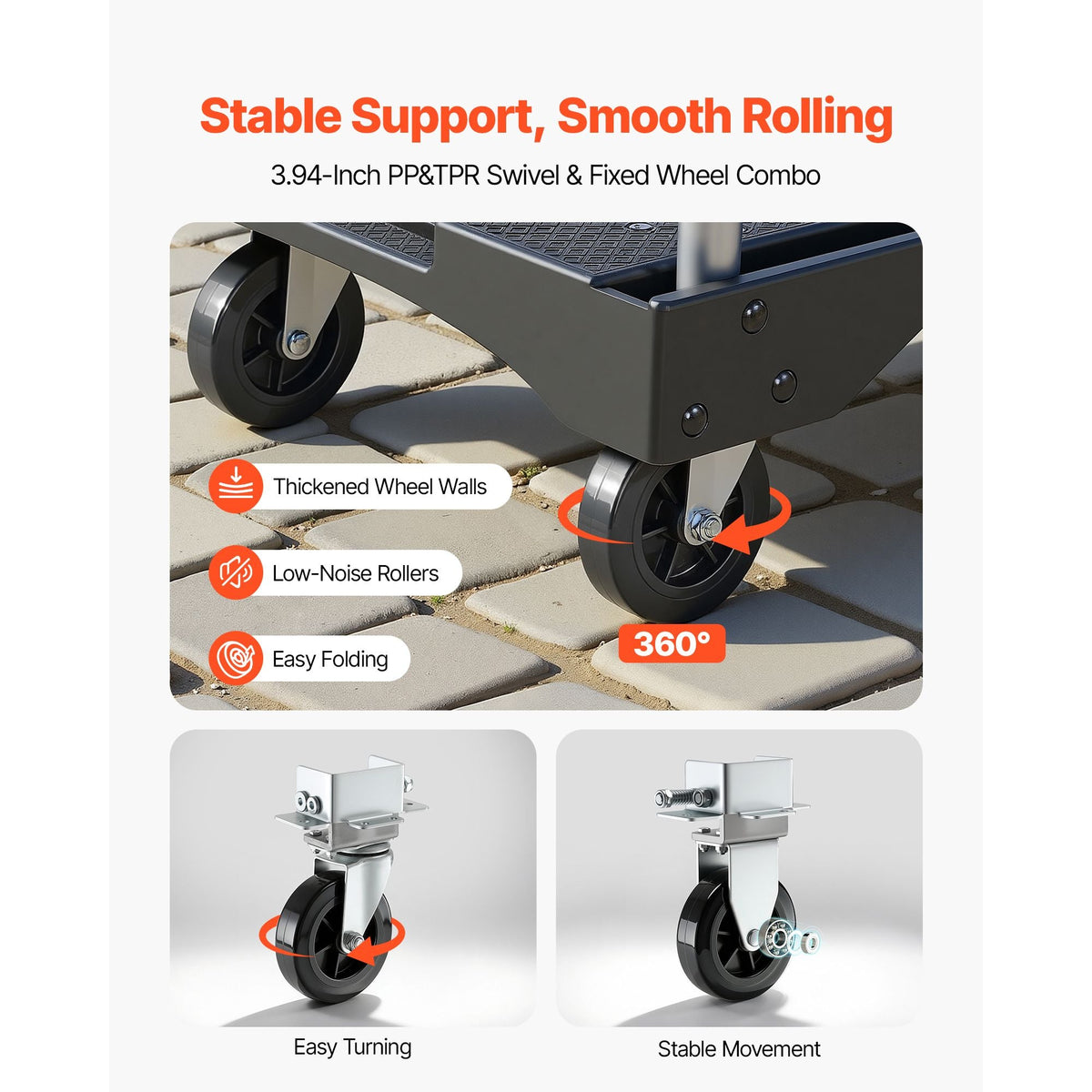Foldable Push Cart Dolly, 330 lbs Capacity, Folding Platform Truck with Swivel Wheels, Moving Platform Hand Truck Flatbed Cart, Adjustable Push Handle, for Easy Storage, 26.8 x 19.5 x 4.5 in