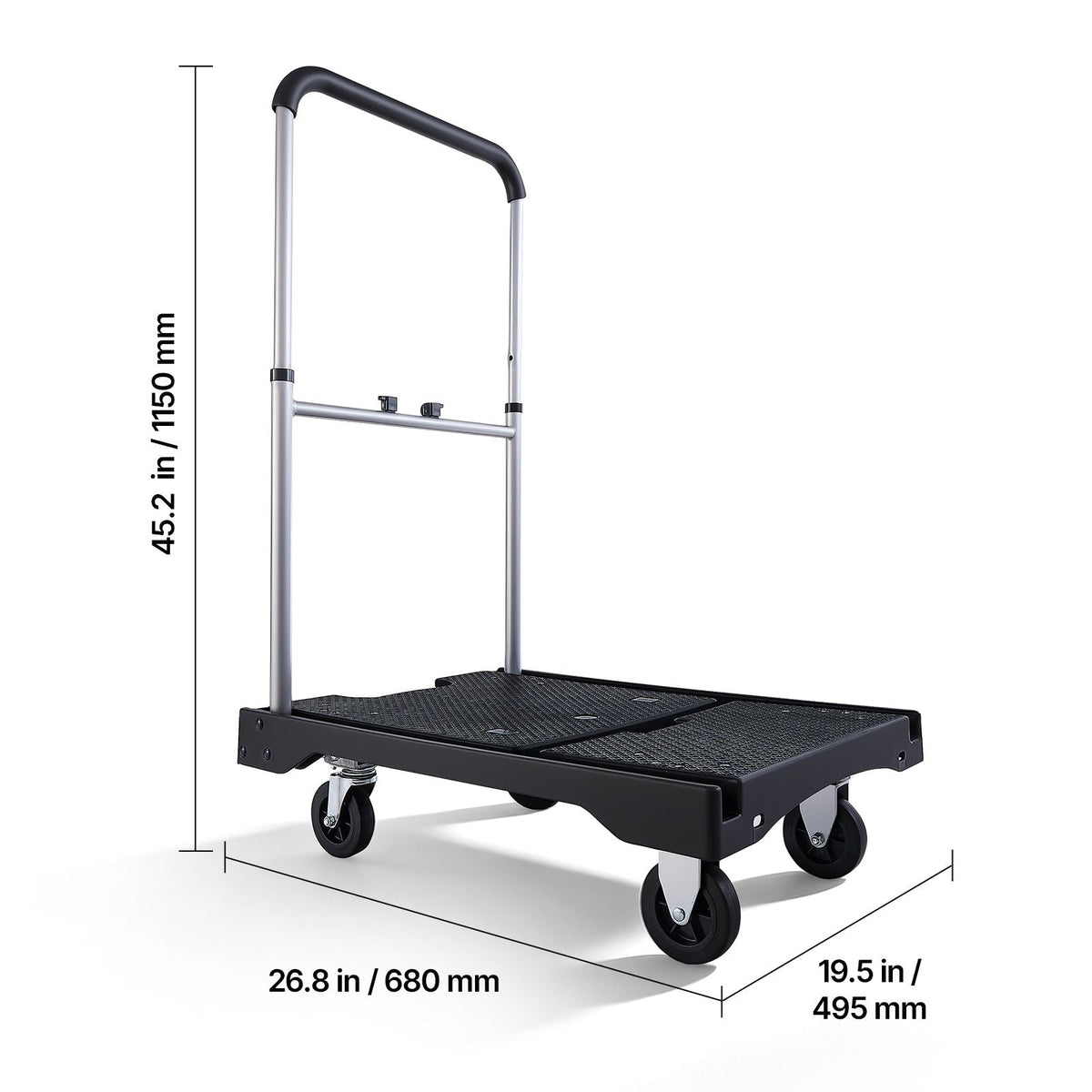 Foldable Push Cart Dolly, 330 lbs Capacity, Folding Platform Truck with Swivel Wheels, Moving Platform Hand Truck Flatbed Cart, Adjustable Push Handle, for Easy Storage, 26.8 x 19.5 x 4.5 in
