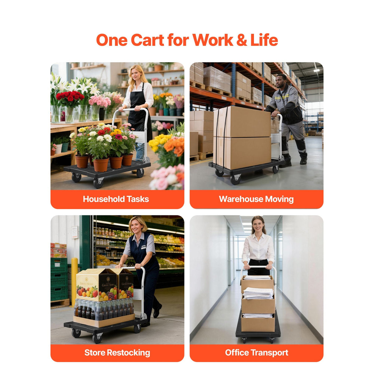 Foldable Push Cart Dolly, 660 lbs Capacity, Folding Platform Truck with Swivel Wheels, Moving Platform Hand Truck Flatbed Cart, Space Saving Push Handle, for Easy Storage, 35.2 x 23.4 x 33.5 in