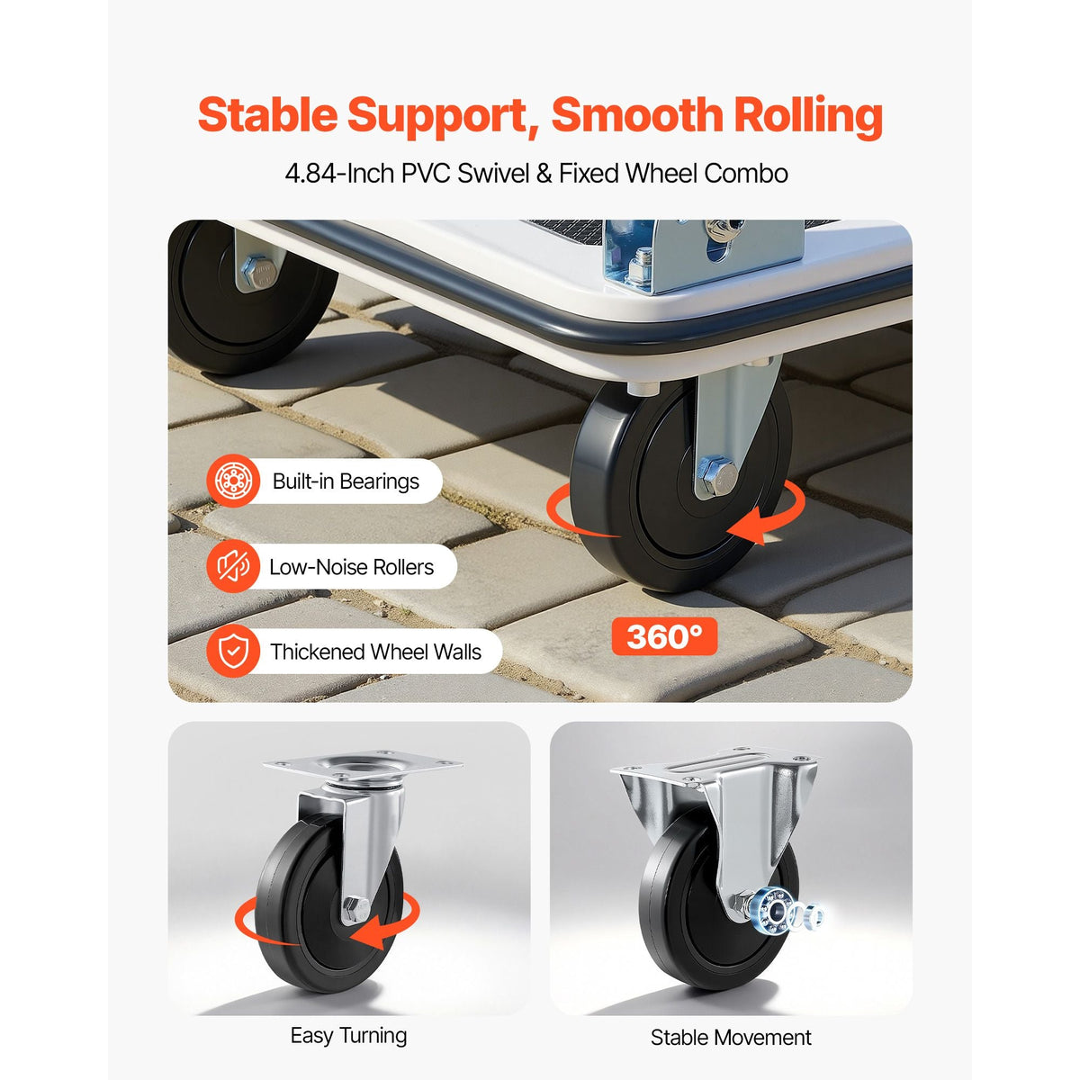 Foldable Push Cart Dolly, 660 lbs Load Capacity, Folding Platform Truck with Swivel Wheels, Moving Platform Hand Truck Flatbed Cart, Space Saving Push Handle, for Easy Storage, 35.4x34.3x24in