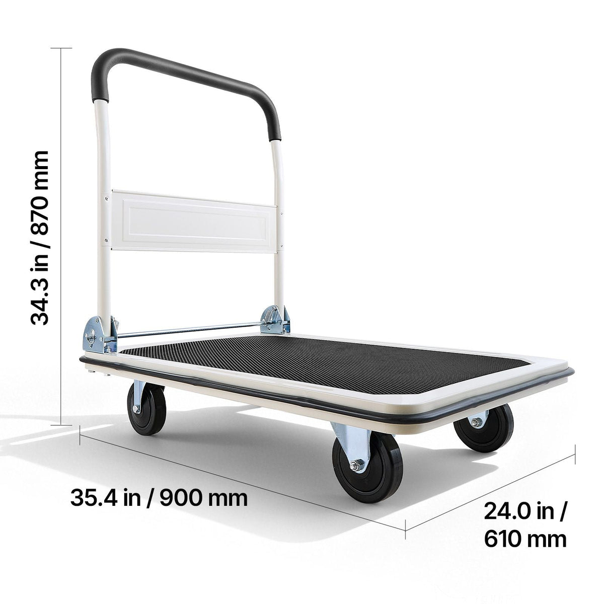 Foldable Push Cart Dolly, 660 lbs Load Capacity, Folding Platform Truck with Swivel Wheels, Moving Platform Hand Truck Flatbed Cart, Space Saving Push Handle, for Easy Storage, 35.4x34.3x24in