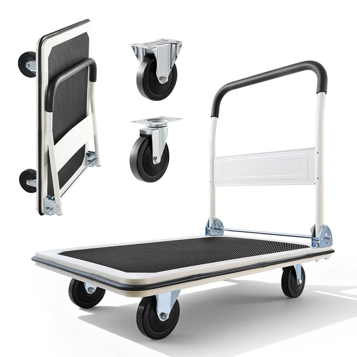 Foldable Push Cart Dolly, 660 lbs Load Capacity, Folding Platform Truck with Swivel Wheels, Moving Platform Hand Truck Flatbed Cart, Space Saving Push Handle, for Easy Storage, 35.4x34.3x24in